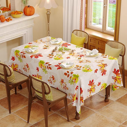 Fall Rectangle Tablecloth 60 x 102 Inch, Thanksgiving Autumn Harvest Maple Leaves Table Cloth, Spill Proof Wipeable Washable Rectangular Table Covers for Party Picnic Dinner Decor