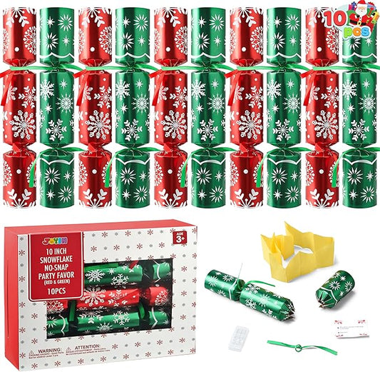 JOYIN 10 Pack Christmas Non-Snap Party Favor, Red & Green Snowflake Table Favor Includes Party Hat, Jokes & Gifts, Christmas Table Decorations for Holiday Dinner Traditions Party Supplies