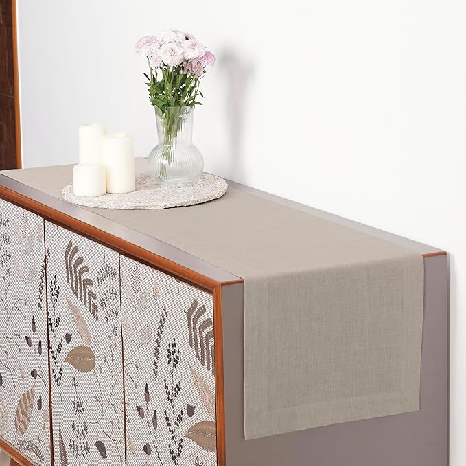 D'Moksha Homes Linen Natural Table Runner 48 Inches - 100% Pure Linen Small Table Runner 14 x 48 Inch for Coffee Tables, Dresser, Winter, Christmas, Holiday - Machine Washable