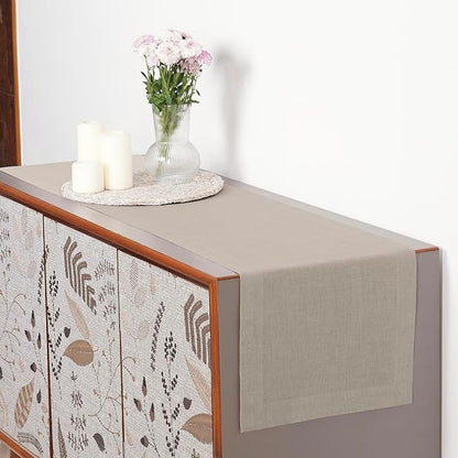 D'Moksha Homes Linen Natural Table Runner 48 Inches - 100% Pure Linen Small Table Runner 14 x 48 Inch for Coffee Tables, Dresser, Winter, Christmas, Holiday - Machine Washable