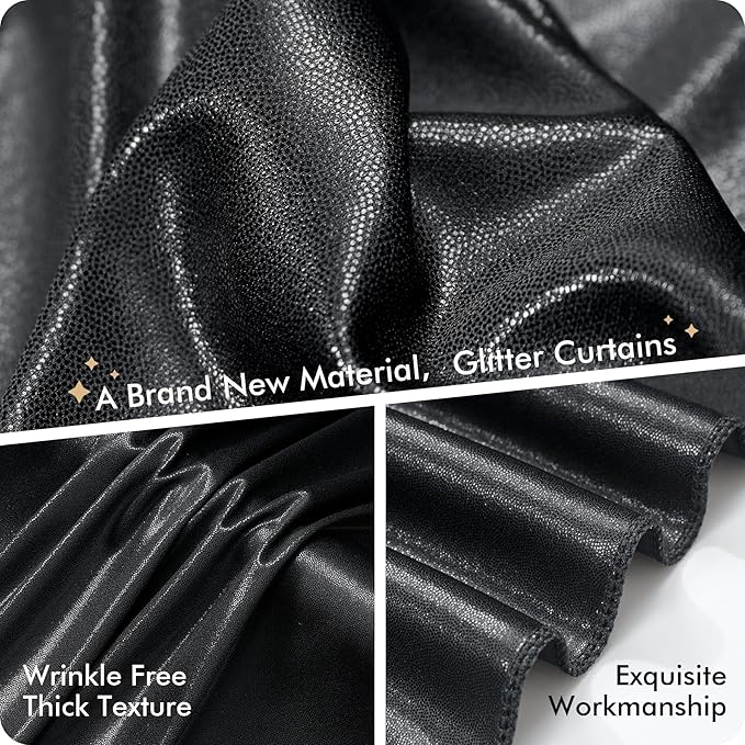 10ftx10ft Shimmer Black Sequin Backdrop Curtain for Parties, Thick Wrinkle Free Glitter Backdrop Drapes Photo Back Drop Curtains for Birthday Wedding Halloween Photography Background-2 Panels 5x10ft