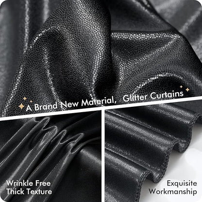10ftx10ft Shimmer Black Sequin Backdrop Curtain for Parties, Thick Wrinkle Free Glitter Backdrop Drapes Photo Back Drop Curtains for Birthday Wedding Halloween Photography Background-2 Panels 5x10ft