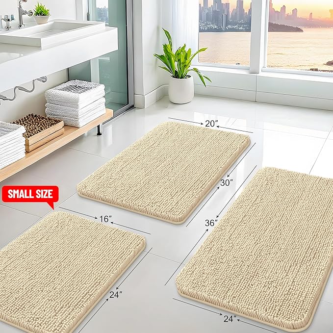 Arotive Bathroom Toilet Rugs U Shaped 20x20, Extra Soft Absorbent Shaggy Chenille Contour Bath Rugs for Toilet, Machine Washable Non-Slip Contoured Bath Mats, Beige