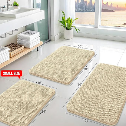 Arotive Bathroom Toilet Rugs U Shaped 20x20, Extra Soft Absorbent Shaggy Chenille Contour Bath Rugs for Toilet, Machine Washable Non-Slip Contoured Bath Mats, Beige