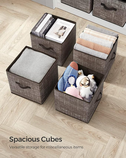 SONGMICS Storage Cubes, 13-Inch Non-Woven Fabric Bins with Double Handles, Set of 6, Closet Organizers for Shelves, Foldable, for Clothes, Walnut Color UROB033K02