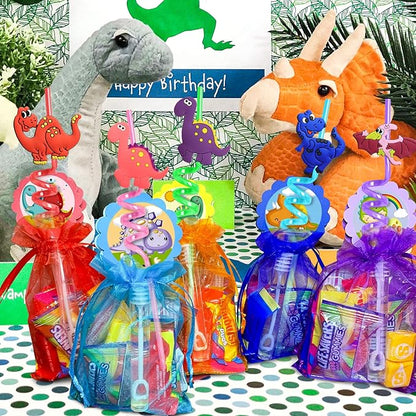 24 Reusable Dinosaur Drinking Plastic Straws + 6 Dinosaur Temporary Tattoos for Kids Girls Boys | Dinosaur Birthday Party Supplies Three Rex Party Favors Decorations with Cleaning Brush
