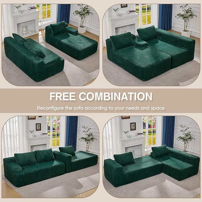 Hobestluk Modular Sectional Sofa Couches L-Shape Couch 3 Seat Modular Sofa Memory Foam Sectional Couches for Living Room, Cloud Couch with Oversized Chaise (108" Right Facing Chaise)
