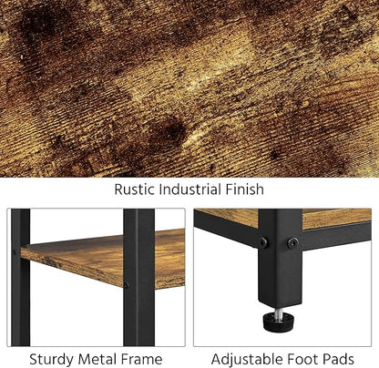 Yaheetech Tall End Table Set of 2, 16x12x29.5 inch Industrial Side Table with Strong Wooden Shelves, 2PCS Slim 3-Tier Telephone Table with Metal Frame for Living Room, Small Places - Rustic Brown
