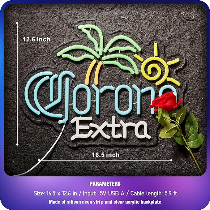 Palm Tree Coron Beer Neon Sign for Wall Decor Bar Light Up Signs Extra Beer LED Lights Man Cave Pub Store Party Club Gifts
