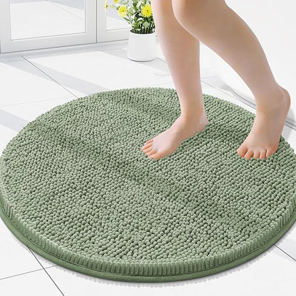Smiry Luxury Chenille Round 24x24, Extra Soft and Absorbent Shaggy Bathroom Mat Rugs, Machine Washable, Non-Slip Plush Carpet for Tub, Shower, and Bath Room, Sage Green