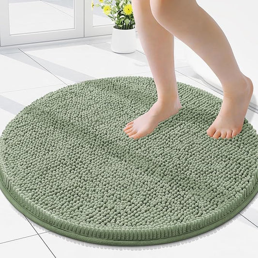 Smiry Luxury Chenille Round 24x24, Extra Soft and Absorbent Shaggy Bathroom Mat Rugs, Machine Washable, Non-Slip Plush Carpet for Tub, Shower, and Bath Room, Sage Green
