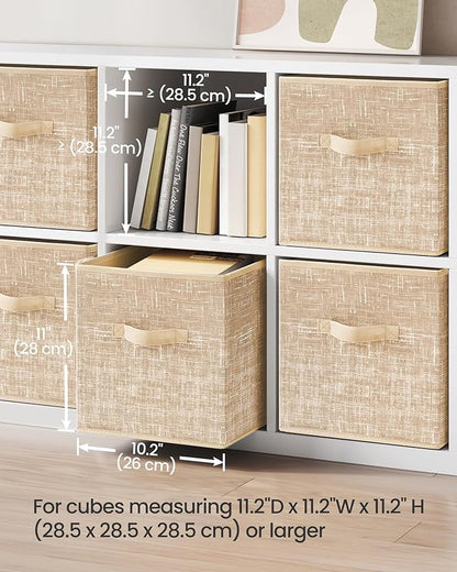 SONGMICS Storage Cubes, 11-Inch Non-Woven Fabric Bins with Double Handles, Set of 6, Closet Organizers for Shelves, Foldable, for Clothes, Sand Beige UROB026K03