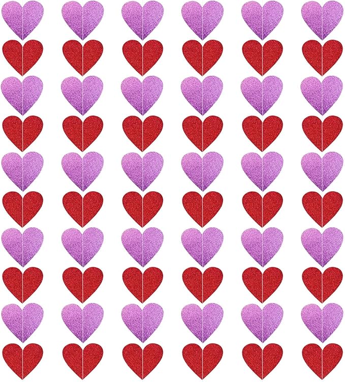 6 Pack Pre-Strung Glitter Heart Galand Banners,Valentines Day Red Pink Heart Hanging String Garland - Valentines Day Decor,Valentines Day Decorations for Valentines Day Wedding Engagement Decorations