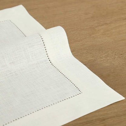 Solino Home Linen Placemats Set of 4 - Classic Hemstitch Ivory Placemats 14 x 19 Inch - 100% Pure Linen Table Mats for Fall, Autumn, Christmas, Holiday, New Year