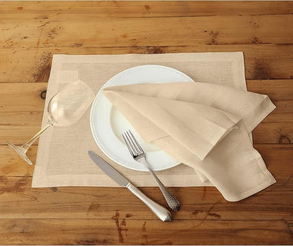 Solino Home Linen Beige Placemats Set of 4 - 100% Pure Linen Placemats 14 x 19 Inch for Fall, Autumn, Christmas, New Year - Fete