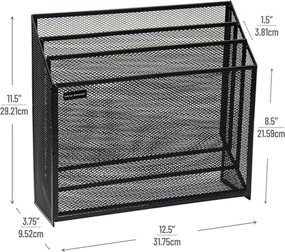 Mind Reader Vertical File Storage, Desktop Organizer, Workspace, Office, Metal Mesh, 12.5"L x 3.75"W x 11.5"H, Black