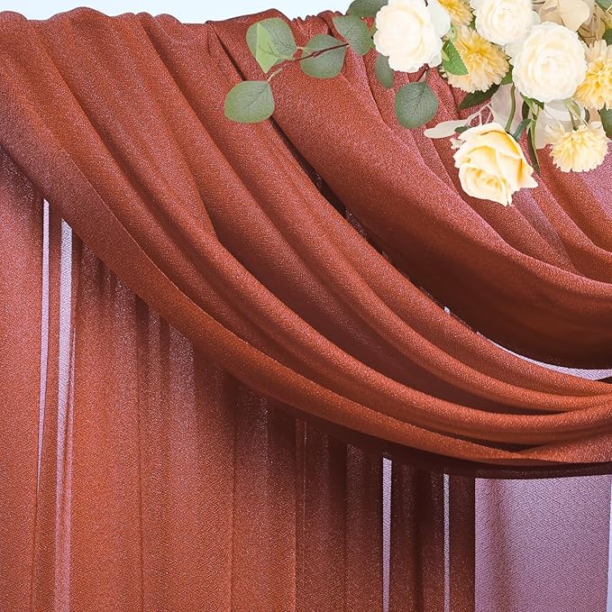 Wokceer Wedding Arch Draping Fabric Terracotta 4 Panels 28.7" x 20FT Sheer Drapes Backdrop for Ceremony, Birthday Party, Bridal Shower Decoration