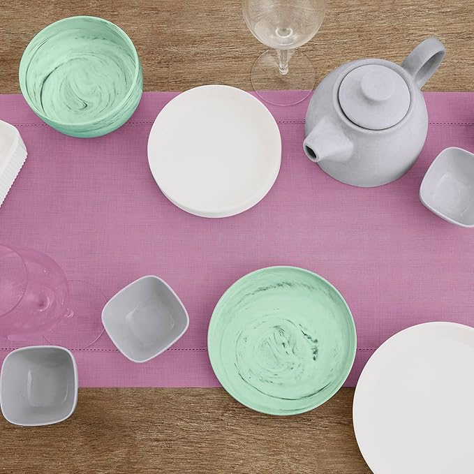 Solino Home Linen Table Runner 108 Inches Long - Classic Hemstitch 100% Pure Linen Violet Dining Table Runner 14 x 108 Inch