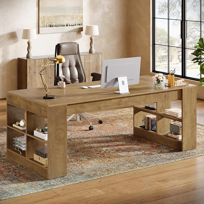 Tribesigns 71-Inch Executive Desk with Storage, Large Office Computer Desk with Shelves, Modern Wood Writing Table Business Furniture Workstation for Home Office, Rustic Brown
