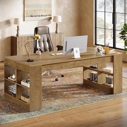 Tribesigns 71-Inch Executive Desk with Storage, Large Office Computer Desk with Shelves, Modern Wood Writing Table Business Furniture Workstation for Home Office, Rustic Brown