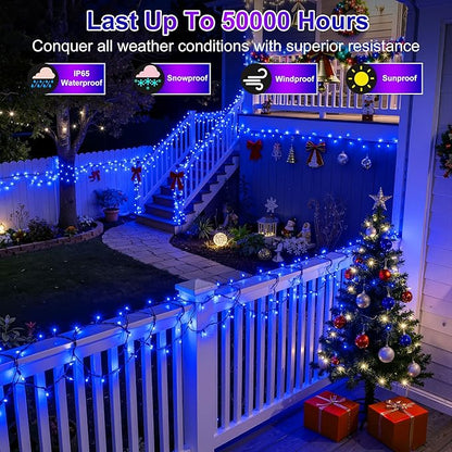 240FT 750LED Christmas Lights,12 Modes Blue Outdoor String Lights with Timer & Dimmable, Waterproof Green Wire Christmas String Lights for Indoor Tree Xmas Patio Fence Balcony Garden Party Decor