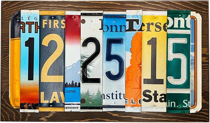 Personalized License Plate Date Sign – Custom Anniversary Sign – Handmade from Real Cut License Plates – Wedding, 10th Anniversary (Tin/Aluminum), Birthday & Special Occasion Décor