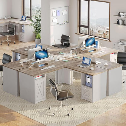 YITAHOME L Shaped Desk with Power Outlets, 60 Inch Computer Desk Corner Desk with File Drawer, Home Office Desk with Monitor Stand & Storage Shelves, L-Shaped Desk with File Cabinet, Grey Wash