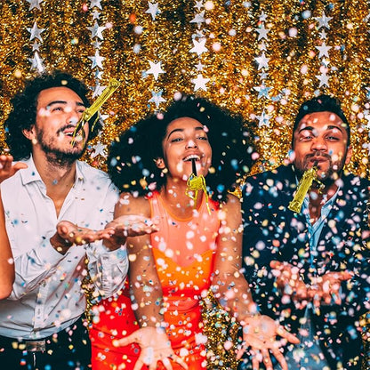 100Pcs New Years Noise Makers Party Favors, Metallic Fringed Party Blowers, Gold New Years Eve Supplies Party Horns NYE Blowers for Adults Women Men Eve Family Gathering