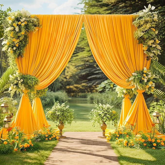 Marigold Backdrop Curtain for Parties Wrinkle Free Orange Photo Curtains Backdrop Drapes Fabric Decoration for Wedding Birthday Party Baby Shower 5ft x 7ft,2 Panels