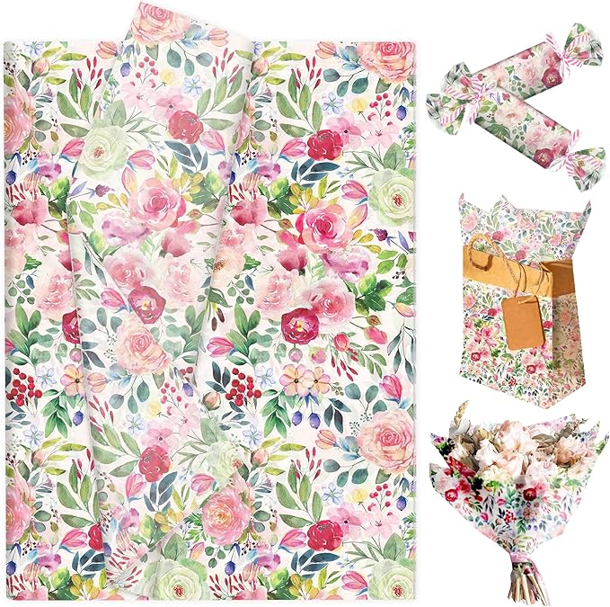 50 Sheets Floral Tissue Paper Wildflower Party Gift Wrapping Paper Flowers Packaging Patterned Tissue Papers for Flower Bridal Shower Wedding Birthday Party Decor