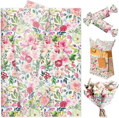 50 Sheets Floral Tissue Paper Wildflower Party Gift Wrapping Paper Flowers Packaging Patterned Tissue Papers for Flower Bridal Shower Wedding Birthday Party Decor