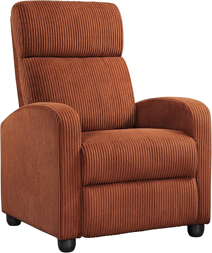 Yaheetech Corduroy Recliner Chair Single Sofa Home Theater Seating Adjustable Modern Reclining Chair for Living Room Bedroom Home Theater Brick Red