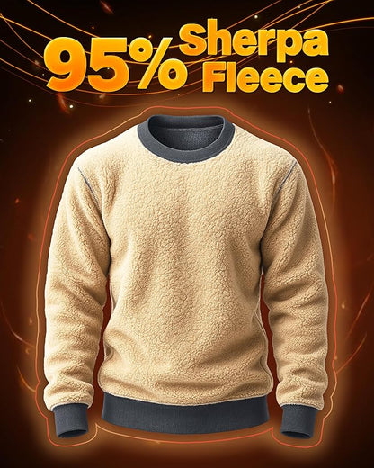 Boladeci Men's Full Sherpa Lined Crewneck Sweatshirts Heavy-weight Fleece Pullover Thick Thermal Long Sleeve Cotton