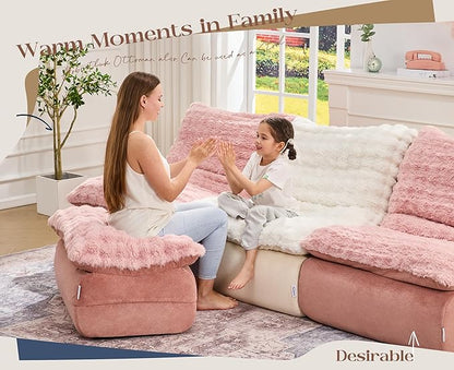 Hobestluk Sofa Couch Foam Sofa for Small Spaces Comfy Sofas with footrest Couch Recliner Small Sofas for Living Room, Bedroom, Apartment (Pink)