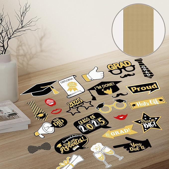 Grad Party Graduations 2025, Kaluofan 25PCS Graduation Photo Props, 2025 Graduation Decorations Photo Booth Props, Funny Grad Party Photo Selfie Decoration 2025 for High School University