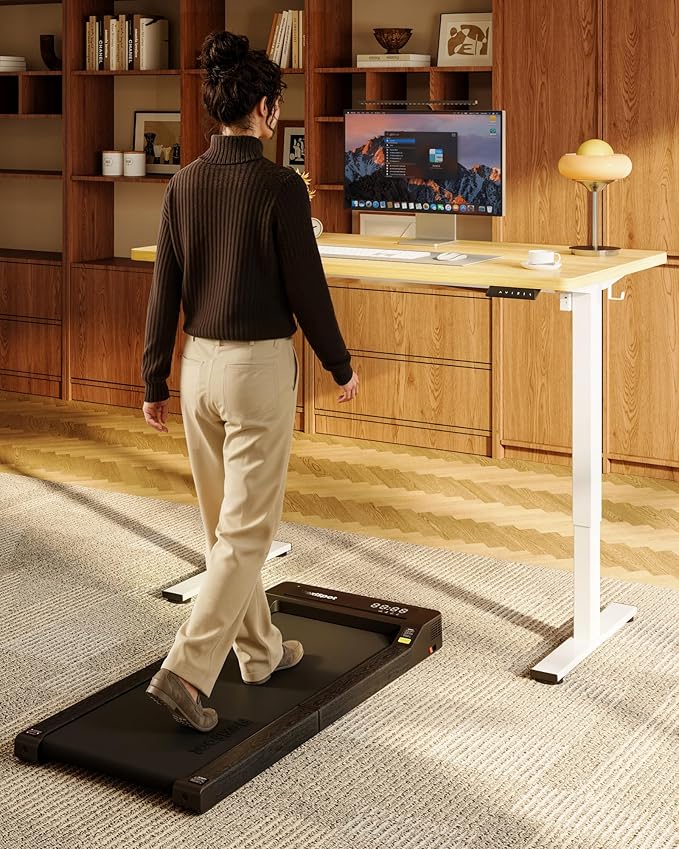 FLEXISPOT EN1 One-Piece Standing Desk, 40"x24" Seamless Desktop Electric Height Adjustable for Home Office, Study Rooms & Multi-Device Workstations, Maple(White Frame)