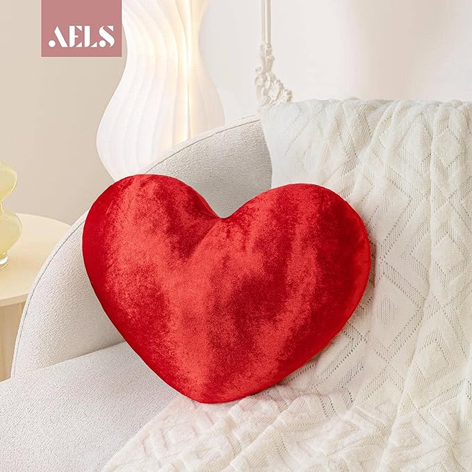 AELS Heart Shaped Pillow, 20 Inches Heart Decorative Throw Pillows, Love Pillows Cute Pillow, Valentines Day Decorations, Wedding Decor, Living Room Bedroom Nursery Decor, Shiny Red