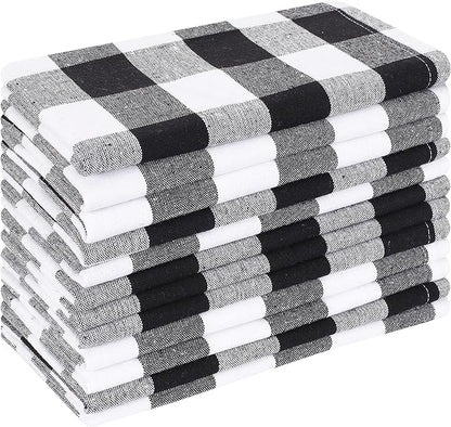 Cloth Napkins Reusable Cloth Dinner Black & White Napkins Set of 12 Cotton Gingham Check 16x16 Inches Cloth Napkins for Parties Weddings Washable Table Napkins Cocktail Napkin Thanksgiving Decor