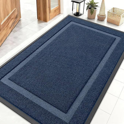 OLANLY Front Door Mat Indoor Outdoor Entrance, Waterproof All-Season, All-Weather Doormat, Sturdy Natural Rubber, Fade Resistant, Low Profile, Easy Clean Patio Porch Entryway Mat, 47x30, Blue