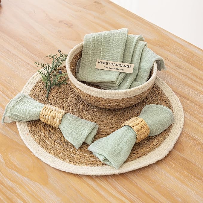 Cheesecloth Napkins 17x17 Inches Cloth Napkins Handmade Reusable Washable for Dinner Wedding Baby Bridal Shower Party Boho Decorations Bulk Set of 6 Sage Green