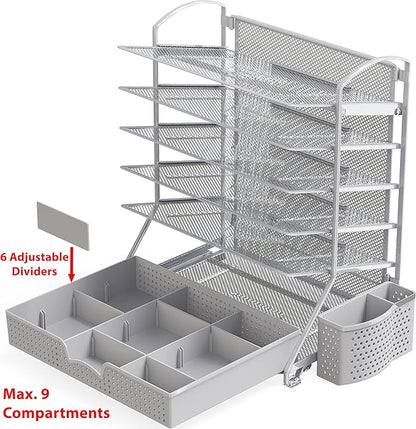 Simple Houseware 6-Tier Desk Document File Tray Organizer with Supplies Sliding Drawer, Silver