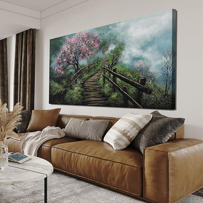Canvas Wall Art Decor Modern Wall Art Pictures for Living Room Tree of Life Wall Art Decor Foggy Trail Large Artwork for Walls Tree Flower Wall Art Prints Art Work for Home Office Wall Decor 24" X 48"