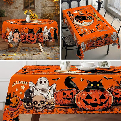 Eikione Round Tablecloth 60inch, Halloween Batcat Tablecloth Waterproof and Wrinkle-Free, Table Covers, Summer Decorations for Home Dining