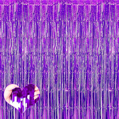 4 Pack Purple Fringe Curtain Backdrop, 3.2Ft x 8.2Ft Metallic Tinsel Foil Fringe Streamers Background for Photo Booth Birthday Wedding Baby Shower Carnival Easter Mother’s Day Party Decorations