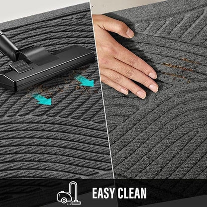 Sturdy Front Door Mat, Absorbent Muddy Dirt Resist Welcome Door Mats Outdoor Indoor, Stain and Fade Resistant, Non-Slip Backing Entry Mat Low Profile Doormat for Entryway, 29×17, Grey
