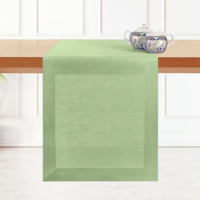 D'Moksha Homes Linen Table Runner 36 Inches - 100% Pure Linen Sage Green Small Table Runner 14 x 36 Inch for Dresser, Coffee Tables, Winter, Christmas, Holiday-Machine Washable