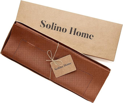 Solino Home Linen Placemats Set of 4 - Classic Hemstitch Cinnamon Placemats 14 x 19 Inch - 100% Pure Linen Table Mats for Fall, Autumn, Winter
