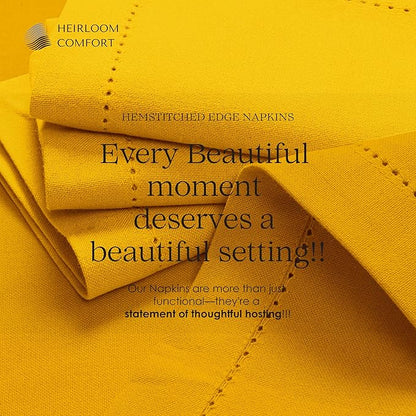 Mustard Yellow Cloth Napkins 18 x 18 Inch, 6 Pack - Absorbent, Durable, Reusable, Soft, Washable - Hemstitch Mitered Edges - Perfect for Baby Showers, Fall Dinners, Events, Everyday