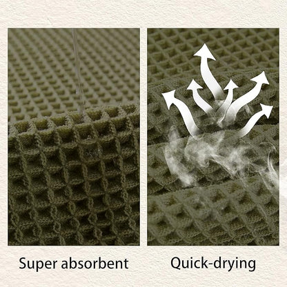 Waffle Bath Mat Non Slip, Boho Bathroom Rug, Super Absorbent Quick Dry Bathroom Mat, Soft Farmhouse Bath Rug with Tassels, Small Washable Shower Mats for Floor 20"x32", Olive Green