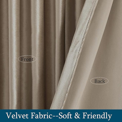PRIMROSE Taupe Curtains 63 inch for Living Room,2 Panels Velvet Drapes Blackout Rod Pocket Back Tab Window Treatment Room Darkening Decorative Thick Curtains for Bedroom